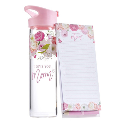 I Love You, Mom Water Bottle and Notepad Gift Set