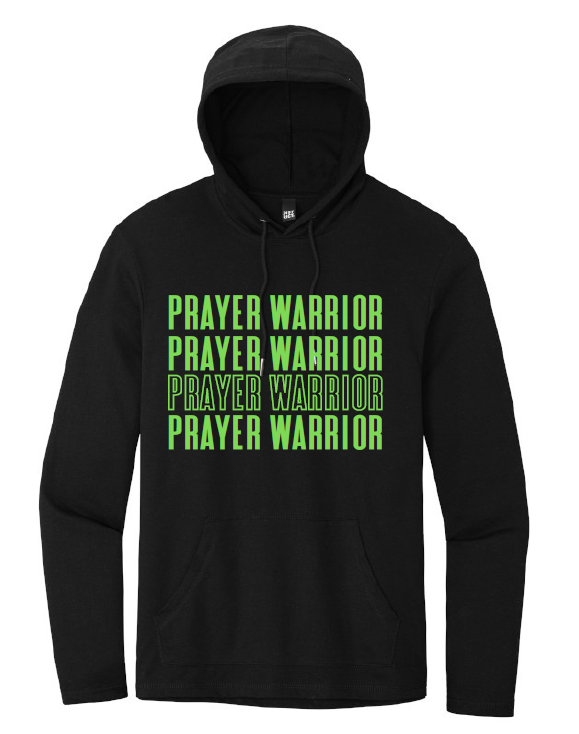 Prayer Warrior Unisex Hoodie - Black with Neon Green Puff Imprint