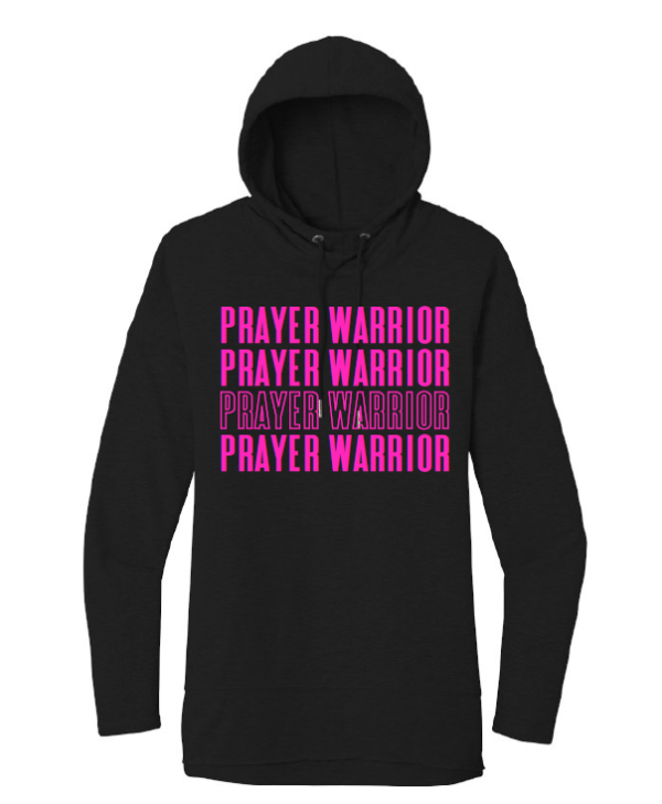 Prayer Warrior Women Hoodie - Black with Pink Neon Puff Imprint