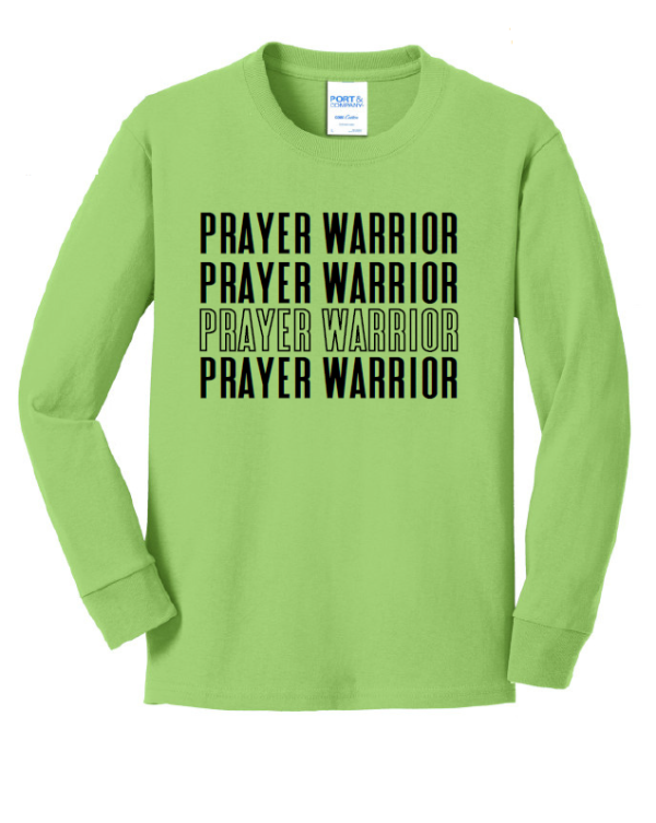 Prayer Warrior Youth Long Sleeve Unisex Tee - Green Neon with Black Classic Imprint