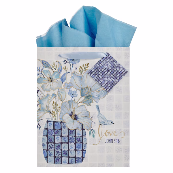 Love Blue Mosaic Tile Large Portrait Gift Bag - John 3:16