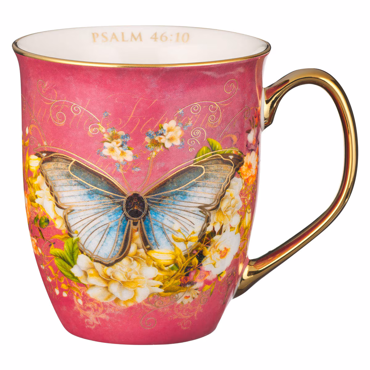 Be Still Pink Butterfly Ceramic Coffee Mug - Psalm 46:10