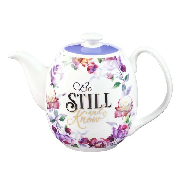 TEA002 Be Still and Know Teapot in Purple - Psalm 46:10